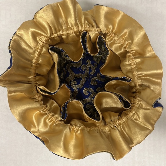 Handbags - Jewelry Cosmetics Bag for Travel Royal Blue Gold Silk Fabric Drawstrings…